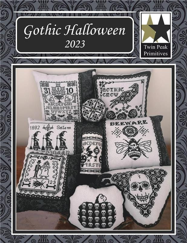 TWIN PEAK PRIMITIVES "Gothic Halloween 2023" Counted Cross Stitch Pattern, 9 Patterns, Autumn, Fall, Halloween, Booklet, Pattern Only