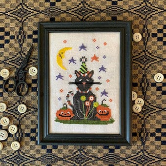 STITCHES BY ETHEL "Meow-o-ween" counted Cross Stitch Pattern, Chart, Fall, Pumpkin, Black Cat, Halloween, Pattern Only