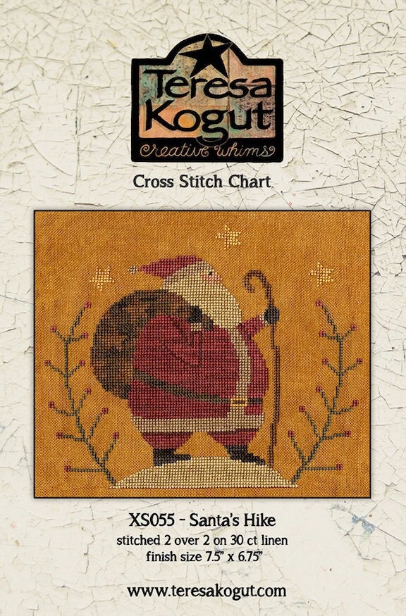 TERESA KOGUT "Santa's Hike"  Counted Cross Stitch Pattern  Santa, Winter, Christmas, Primitive, folk art, Pattern Only