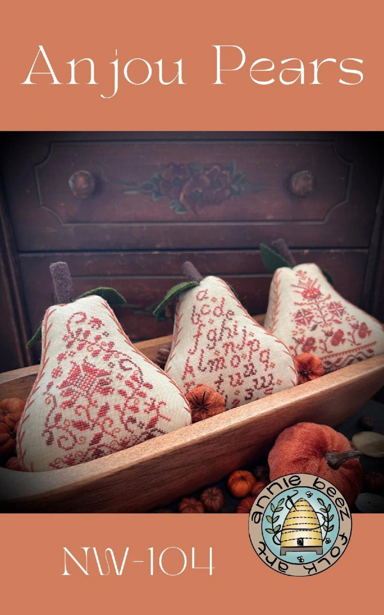 ANNIE BEEZ Folk Art "Anjou Pears" Counted Cross Stitch Pattern, Chart, Needlework, Pattern Only