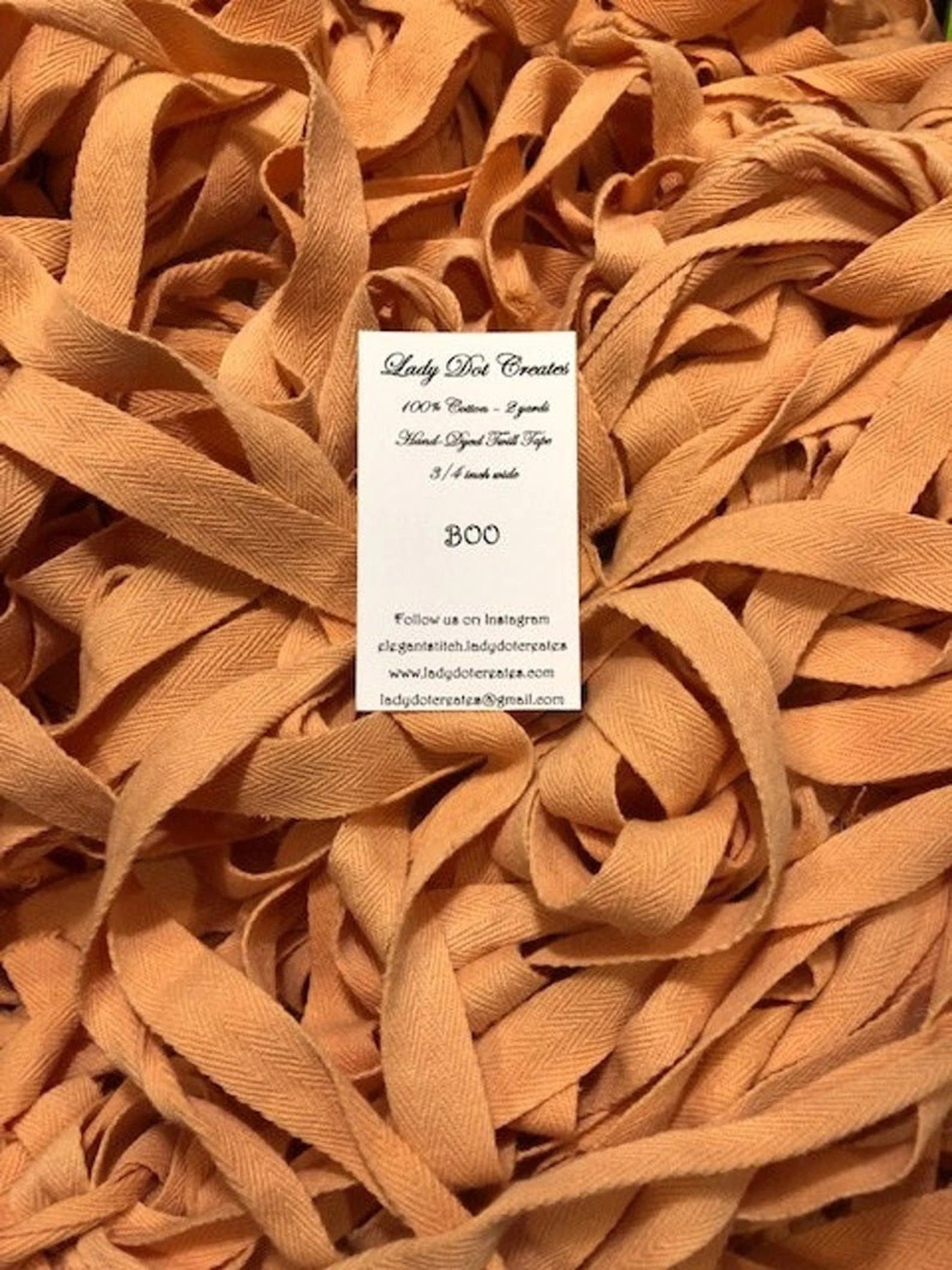 BOO ~ Twill Tape Trim by Lady Dot Creates  2 Continuous Yards  3/4" Wide  Hand-Dyed  100% Cotton  Finishing  Craft Project Trim