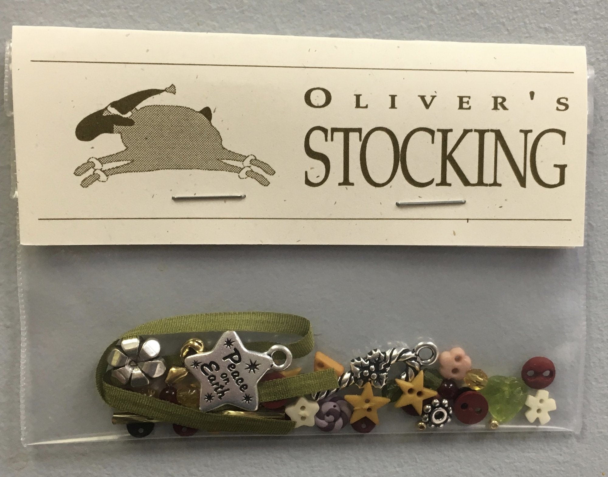 SHEPHERD'S BUSH PRINTWORKS "Oliver's Stocking" Cross Stitch Pattern and Charm Pack Included, Christmas, Santa, Sampler, Pattern Only