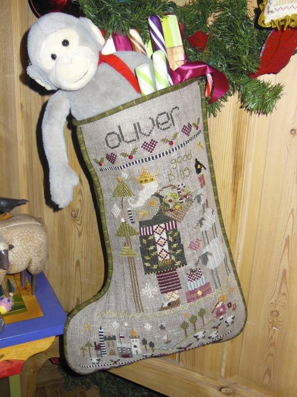 SHEPHERD'S BUSH PRINTWORKS "Oliver's Stocking" Counted Cross Stitch Pattern, Christmas, Santa, Sampler, Pattern Only