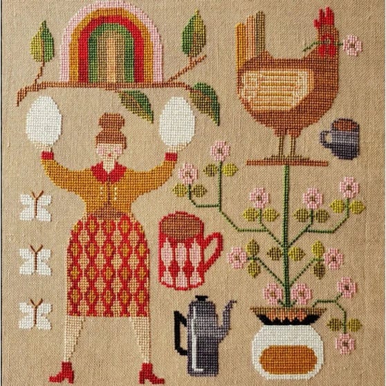 THE ARTSY HOUSEWIFE "Coffee and Eggs" Counted Cross Stitch Pattern, Chart, Pattern Only