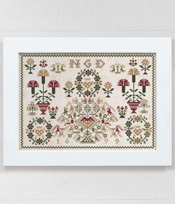 Modern Folk Embroidery "NGD 1699 ~ A Dutch Flower Sampler" Counted Cross Stitch Pattern, Chart, Pattern Only