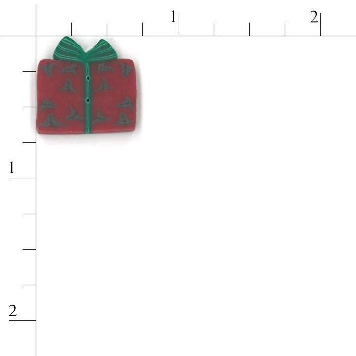 JUST ANOTHER BUTTON Company ~ Small Red Gift Buttons" Christmas, Package of 4 Button Embellishments, Handcrafted #4456.S