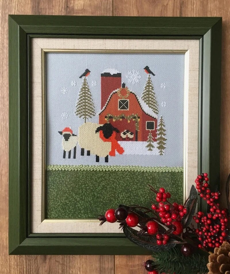 TWIN PEAK PRIMITIVES "Christmas Barn" Counted Cross Stitch Pattern, Winter Themed, Sheep, Barn, Needlework Marketplace 2023, Pattern Only