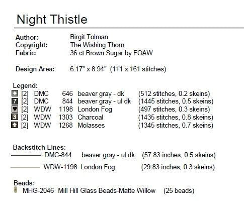 THE WISHING THORN "Night Thistle Sampler"  Counted Cross Stitch Pattern  Sampler, Chart, Pattern Only