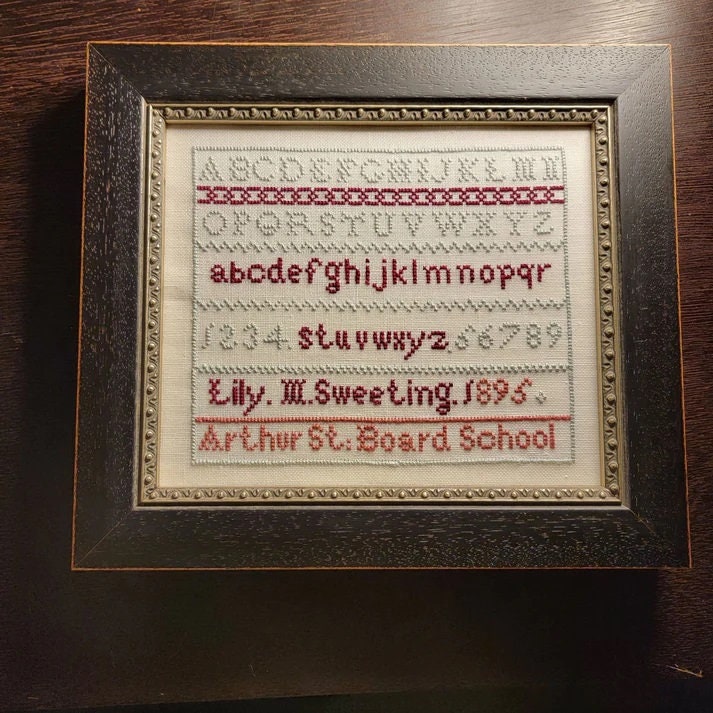 THE WISHING THORN "Lily M. Sweeting 1895 ~ Board School Sampler"  Counted Cross Stitch Pattern  Sampler, Chart, Pattern Only