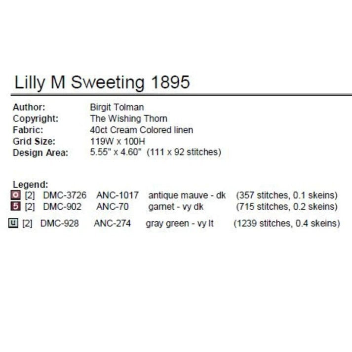 THE WISHING THORN "Lily M. Sweeting 1895 ~ Board School Sampler"  Counted Cross Stitch Pattern  Sampler, Chart, Pattern Only
