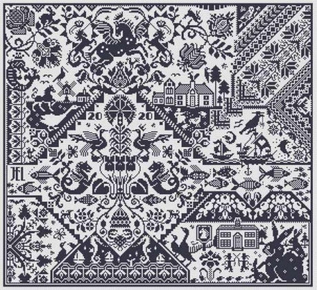 LONG DOG SAMPLERS "Two Men's Morris"  Counted Cross Stitch Pattern  Sampler, Chart, Pattern Only