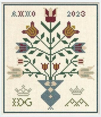MODERN FOLK EMBROIDERY "Tulip Vase Pincushion" Counted Cross Stitch Pattern, Dutch Sampler, 1st in a Series of 3, Chart, Pattern Only