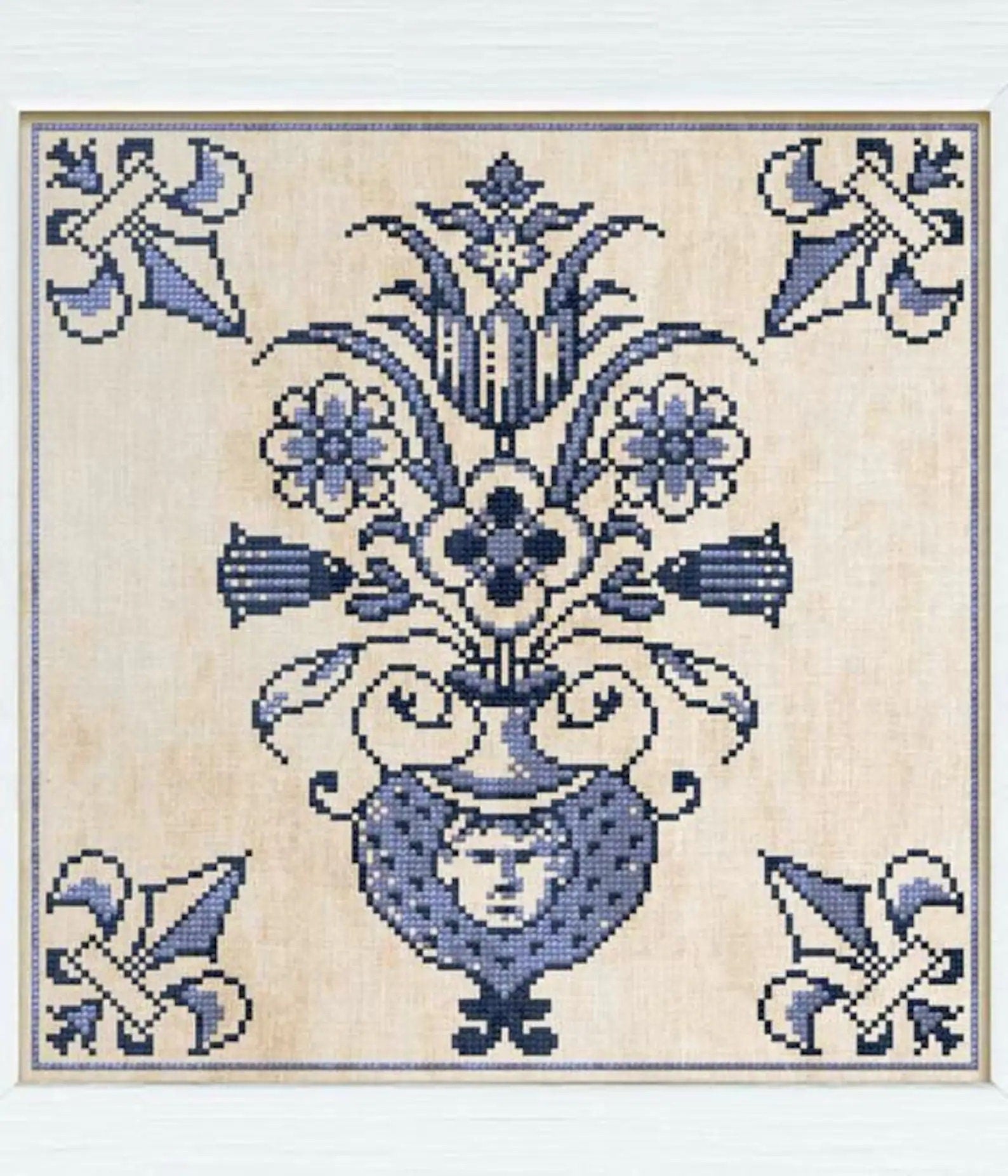 MODERN FOLK EMBROIDERY "Delft Blue Tile No. 1 ~ The Vase" Counted Cross Stitch Pattern, Chart, Pattern Only