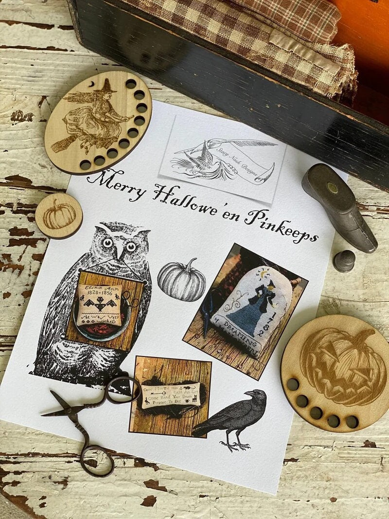 STACY NASH DESIGNS "Merry Hallowe'en Pinkeeps" Counted Cross Stitch Pattern, Halloween, 3 Patterns, Needlework Market 2023, Pattern Only