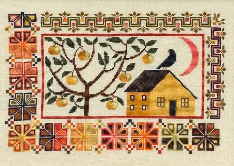 THE ARTSY HOUSEWIFE "Golden Delicious" Counted Cross Stitch Pattern, Chart, Fall, Autumn, Apples, Pattern Only
