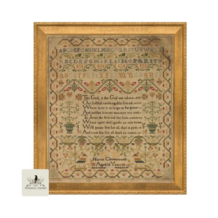 THE WISHING THORN "Harriet Charlesworth 1822 Sampler"  Counted Cross Stitch Pattern  19th-Century Sampler, Chart, Pattern Only