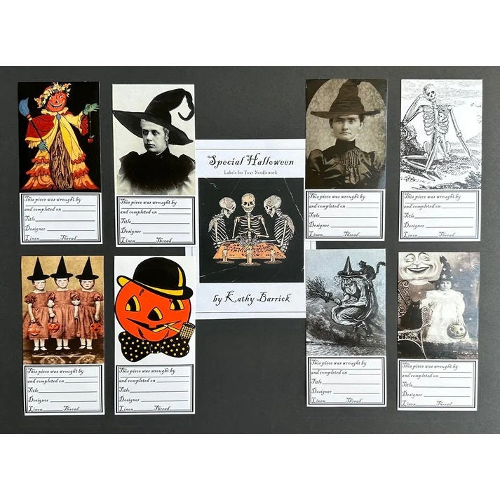 KATHY BARRICK "Special Halloween Needlework Labels" Needlework Marketplace 2023 Release, Halloween, Pattern Only