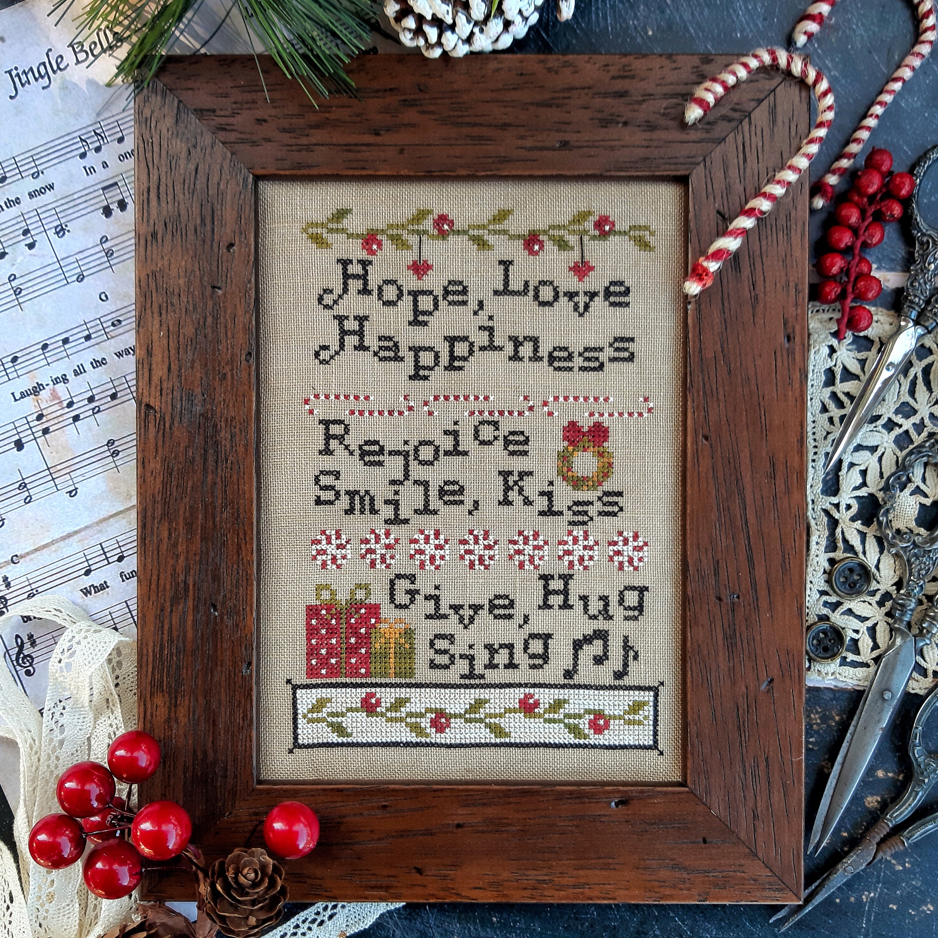PUNTINI PUNTINI "Hope, Love, Happiness" Counted Cross Stitch, Christmas, Holildays, Needlework Marketplace 2023 Release