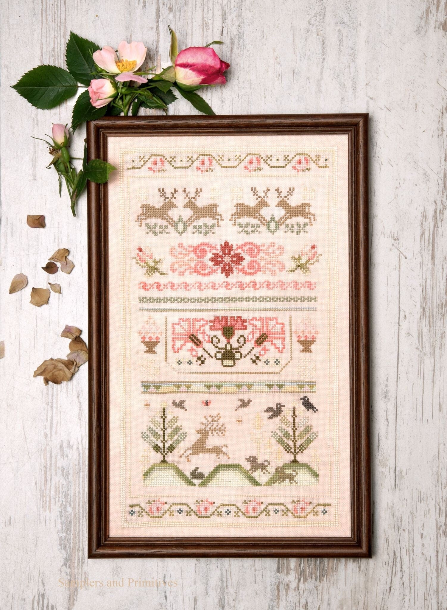 SAMPLERS And PRIMITIVES "The Forest Sampler" Counted Cross Stitch Pattern, Chart, Pattern Only