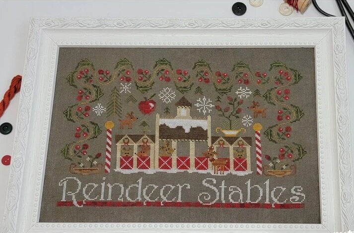 QUAINT ROSE NEEDLEARTS "Reindeer Stables" Counted Cross Stitch Pattern, Reproduction Sampler, Chart, Pattern Only