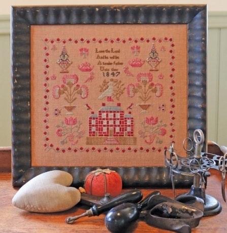1897 Schoolhouse Samplers "A Tender Father 1847" Counted Cross Stitch Pattern, Chart, Sampler, Pattern Only