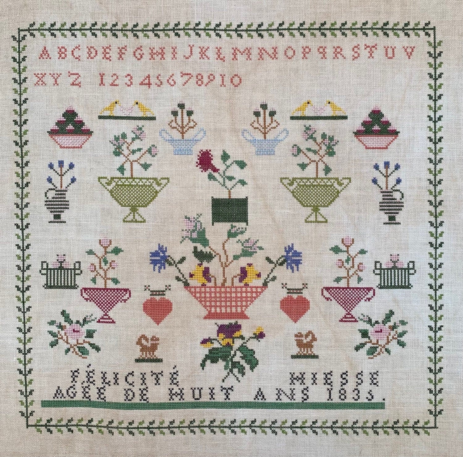 Reflets de Soie ~ Felicite Hiesse 1835 Sampler ~ Counted Cross Stitch Pattern, Chart, Needlework Marketplace 2023, Pattern Only