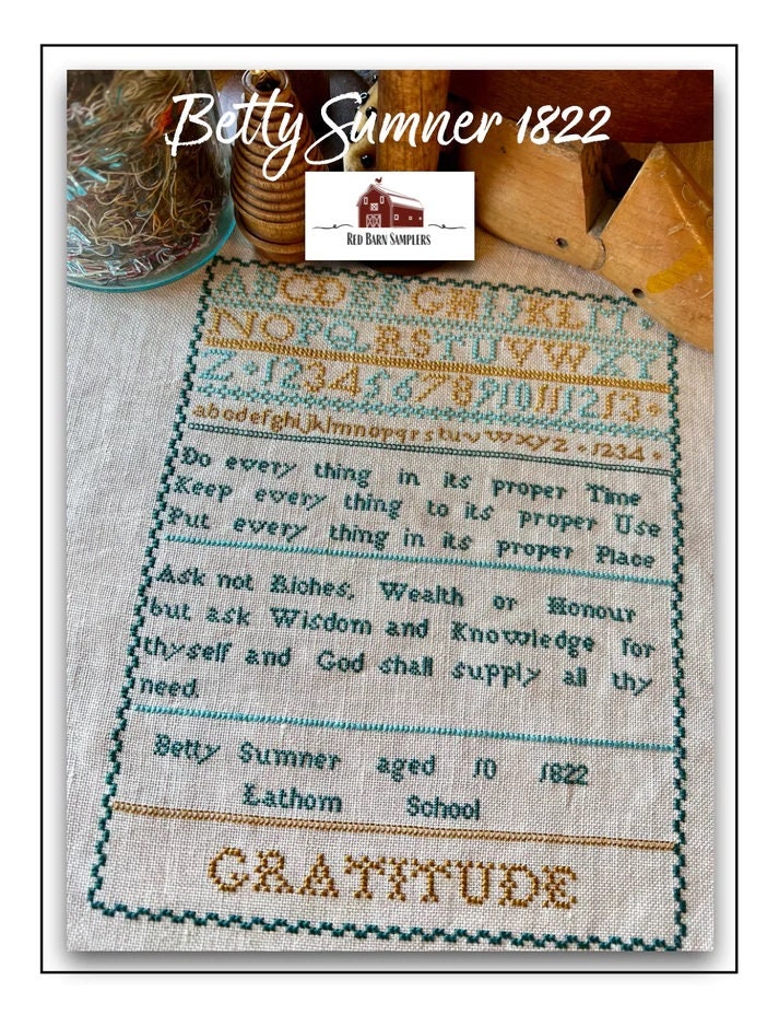 RED BARN SAMPLERS "Betty Sumner 1822" Counted Cross Stitch Pattern, Reproduction Sampler, Chart, Pattern Only