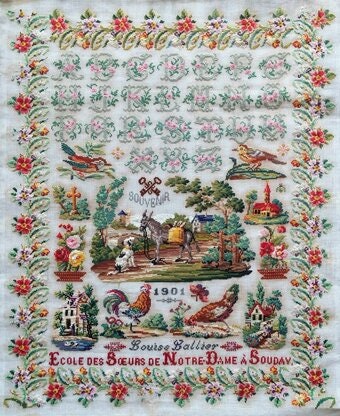 Reflets de Soie ~ Louise Lallier 1901 ~ Counted Cross Stitch Pattern, Chart, Antique French Sampler Reproduction, Pattern Only
