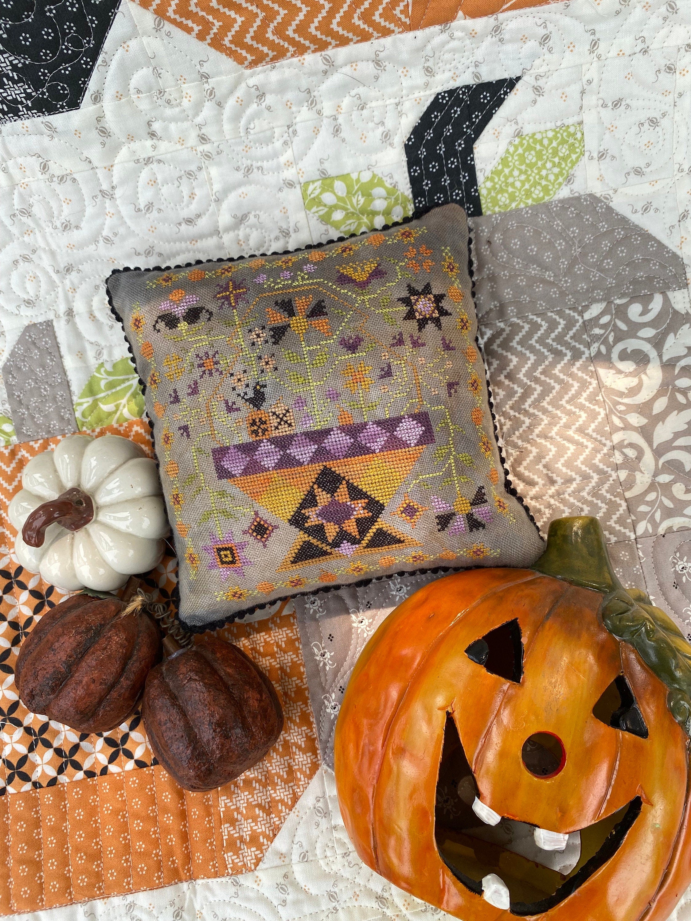 Pansy Patch Quilts and Stitchery "Betsy's Halloween Basket" Counted Cross Stitch Pattern, Chart 1 in Series, Needlework Marketplace 2023