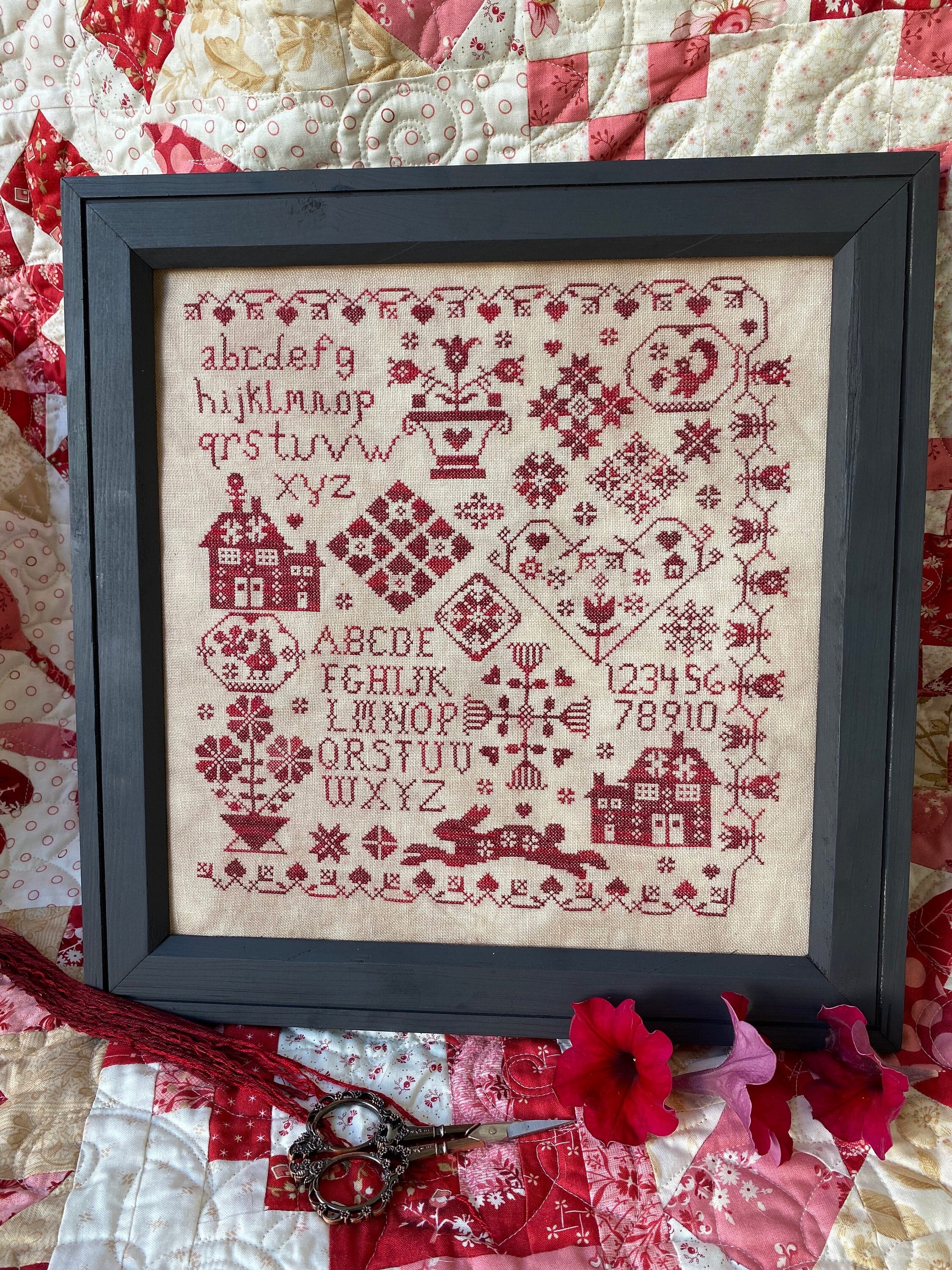 Pansy Patch Quilts and Stitchery "Red Bunny Sampler" Counted Cross Stitch Pattern, Chart, Needlework Marketplace 2023