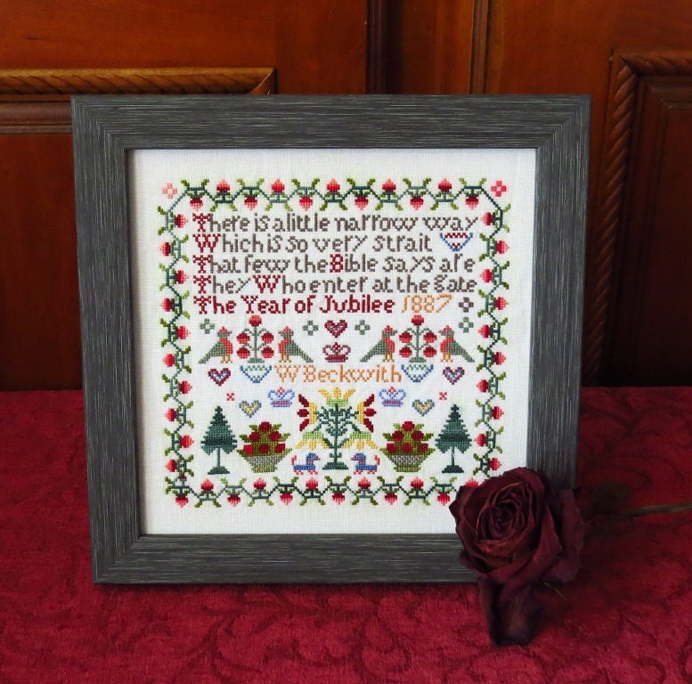 Natalia's Fine Needlework  "W. Beckwith, 1887"  Counted Cross Stitch Chart  Sampler  Pattern Only