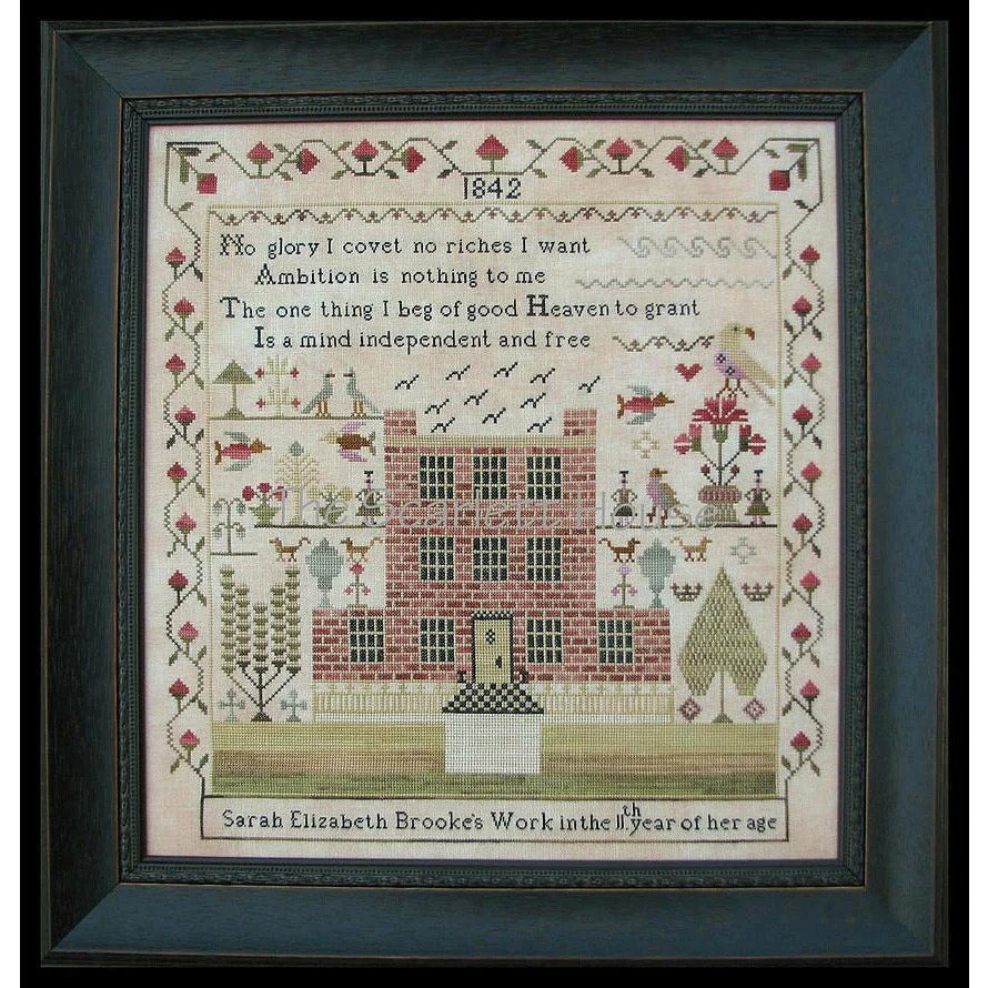 The SCARLETT HOUSE "Sarah Elizabeth Brooke 1842"  Counted Cross Stitch Pattern  Sampler, Pattern Only