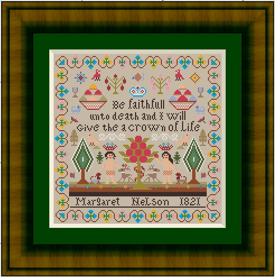 Natalia's Fine Needlework  "Margaret Nelson 1821"  Counted Cross Stitch Chart  Antique Reproduction Sampler  Pattern Only