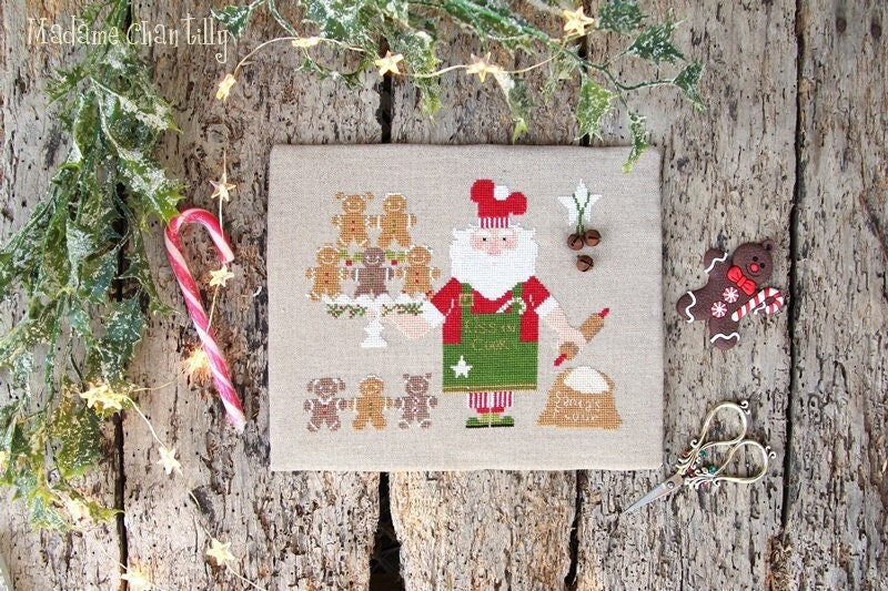 MADAME CHANTILLY "Santa And The Gingerbreads" Counted Cross Stitch Pattern, Whimsical, Christmas, Italy, Pattern Only