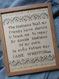 MOJO STITCHES  "On Kindness - Jane Whiston 1818"  Counted Cross Stitch Pattern  Needlework Marketplace 2023  Pattern Only