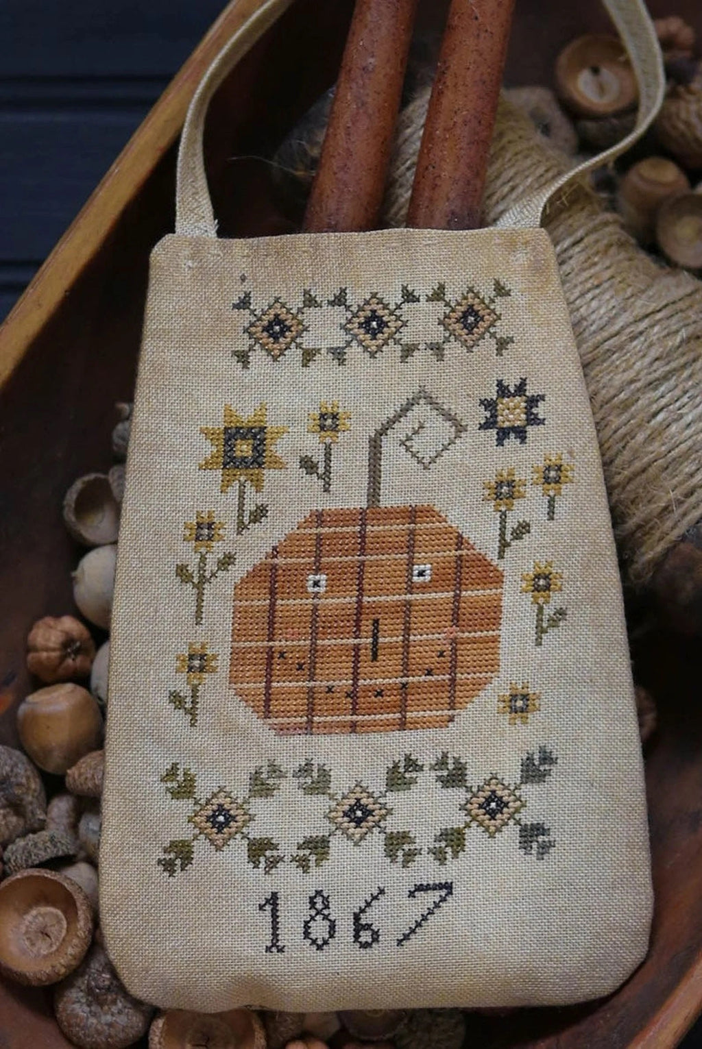 PLUM STREET SAMPLERS "Jack's Candle Pocket"  Counted Cross Stitch Pattern  Pumpkin, Halloween & Fall Decor, Sunflowers, Paper Pattern