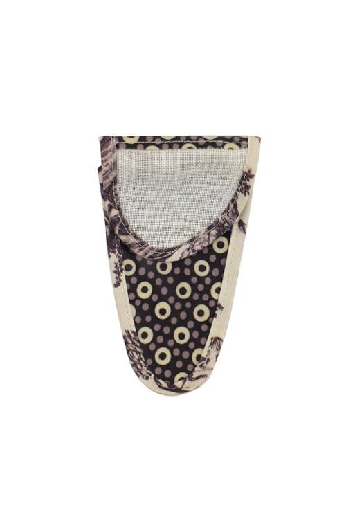 SAJOU Scissor Case Grey and Ecru Ring Fabric - Medium - matt coated cotton, Made in France