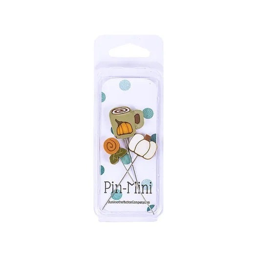 JUST ANOTHER BUTTON Co. "Pin-Mini: Pumpkin Spice" Pincushion Pin Embellishments, Limited Edition, Stainless Steel Pins, Assort. of 3, jpm541