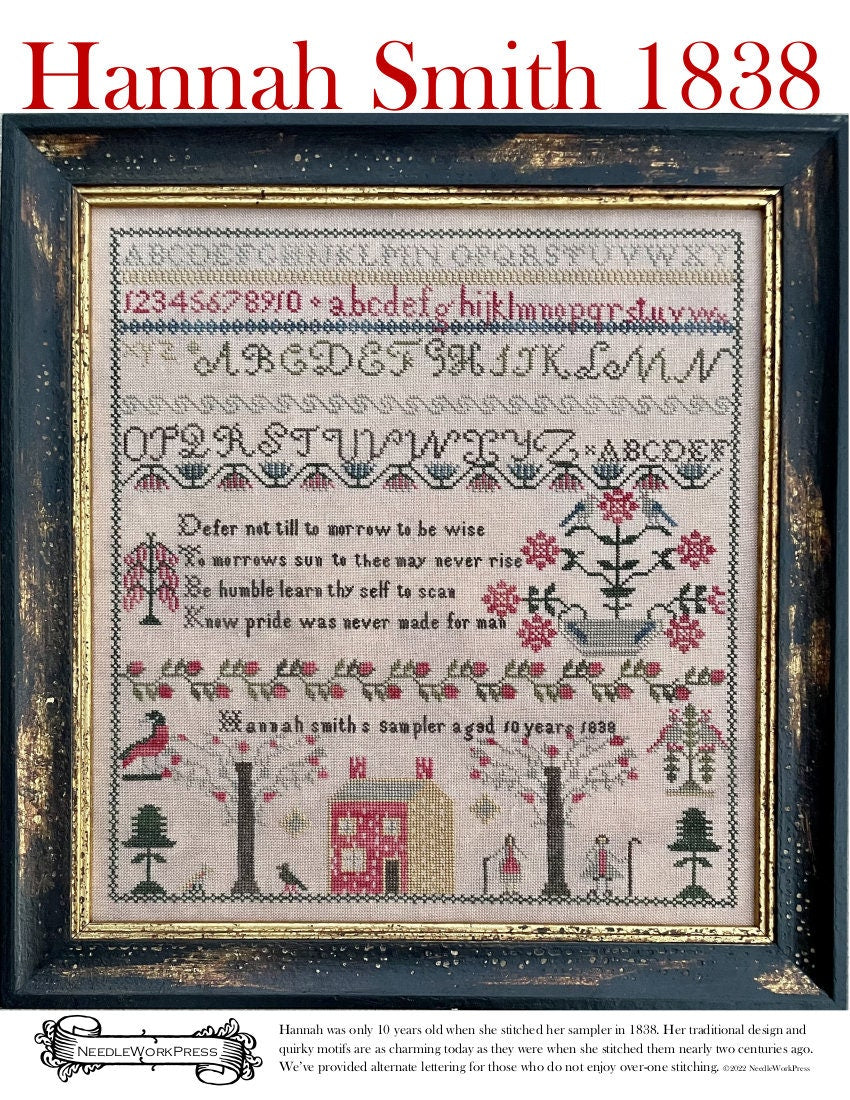 NEEDLEWORK PRESS "Hannah Smith 1838"  Counted Cross Stitch Pattern  Reproduction Sampler, NeedleWorkPress, Pattern Only