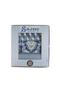 MAISON SAJOU French Fabric ~ 3 Swatches Cotton On Fabric Blue Damas In Gift Box ~ Made in France