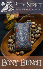 PLUM STREET SAMPLERS "Bony Bunch"  Counted Cross Stitch Pattern  Pumpkin, Autumn, Halloween Decor, Skeletons, Black Cat, Paper Pattern