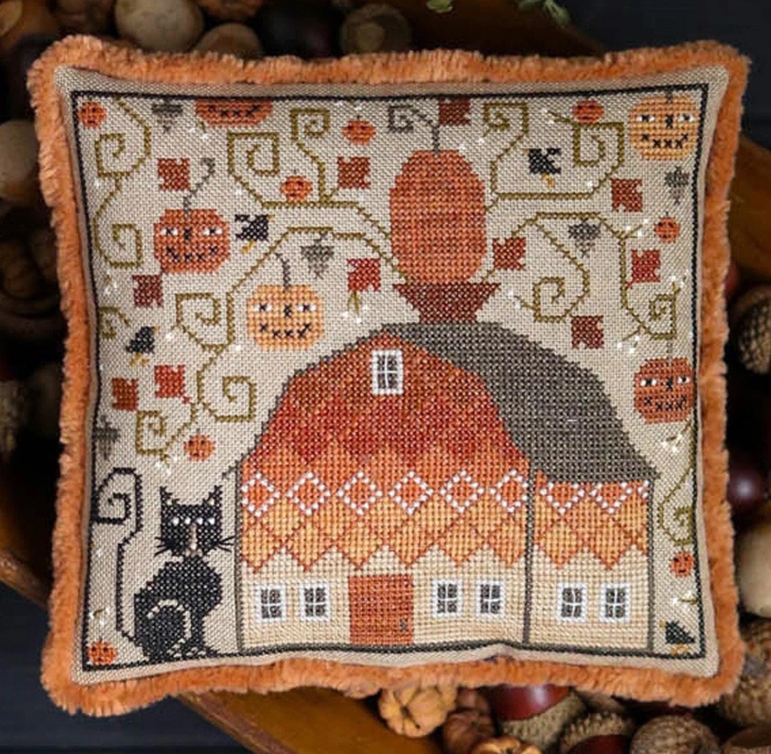 PLUM STREET SAMPLERS "Grim's Haunt"  Counted Cross Stitch Pattern  Pumpkin, Autumn, Halloween Decor, Barn, Black Cat, Paper Pattern