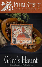 PLUM STREET SAMPLERS "Grim's Haunt"  Counted Cross Stitch Pattern  Pumpkin, Autumn, Halloween Decor, Barn, Black Cat, Paper Pattern
