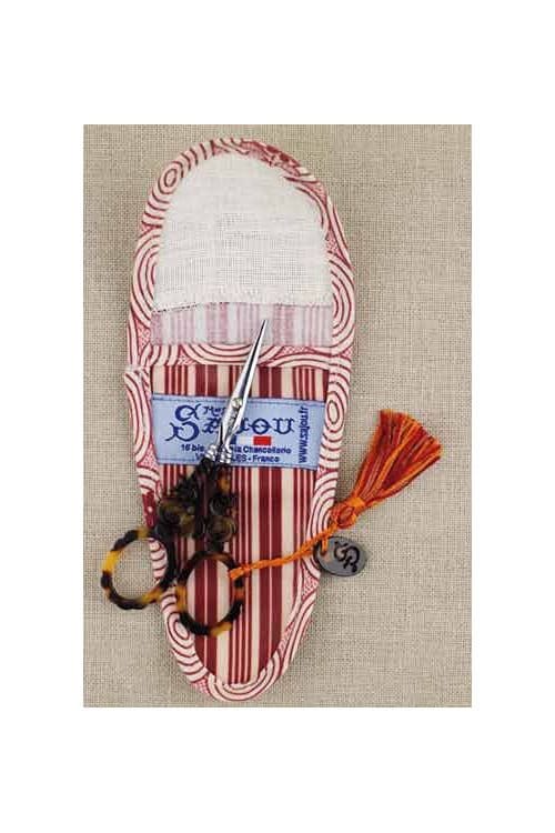 SAJOU Scissor Case Bordeaux Stripe - Medium - matt Coated Cotton, Made in France