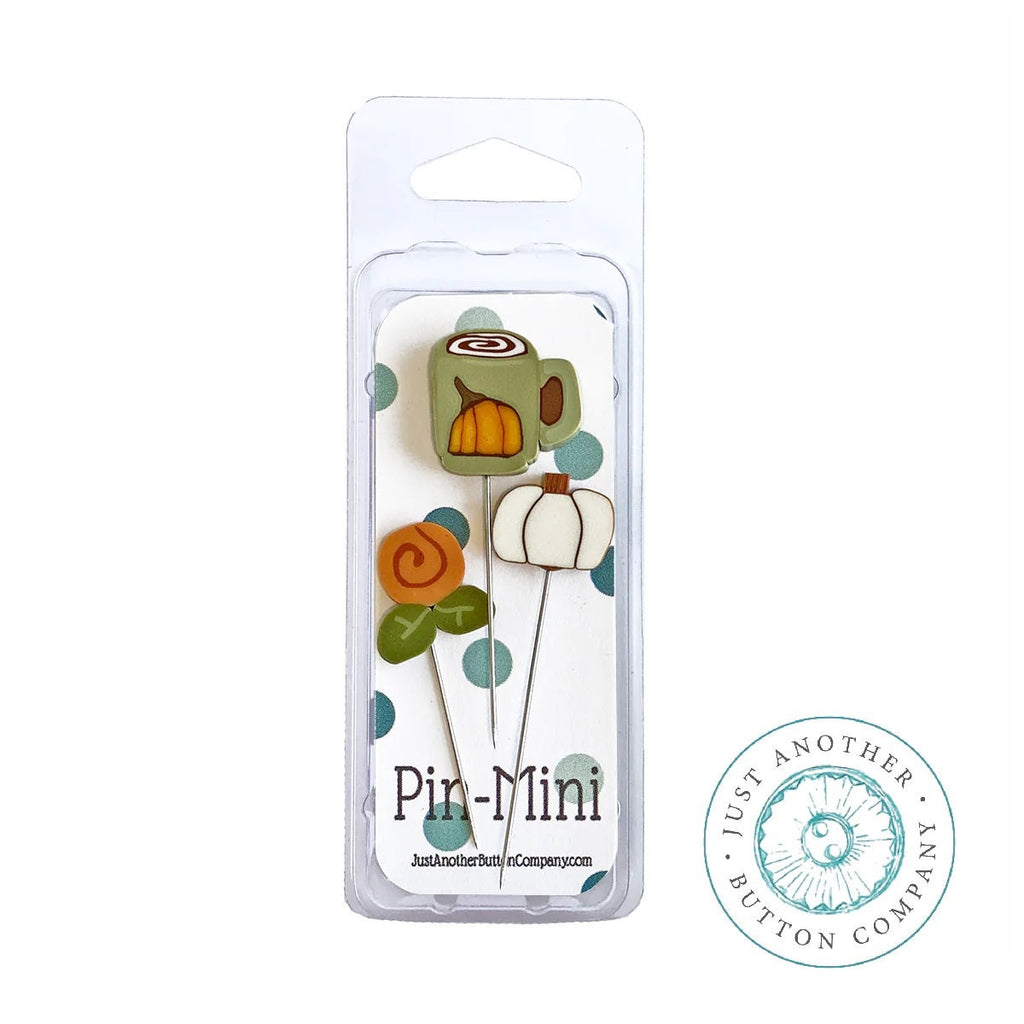 JUST ANOTHER BUTTON Co. "Pin-Mini: Pumpkin Spice" Pincushion Pin Embellishments, Limited Edition, Stainless Steel Pins, Assort. of 3, jpm541