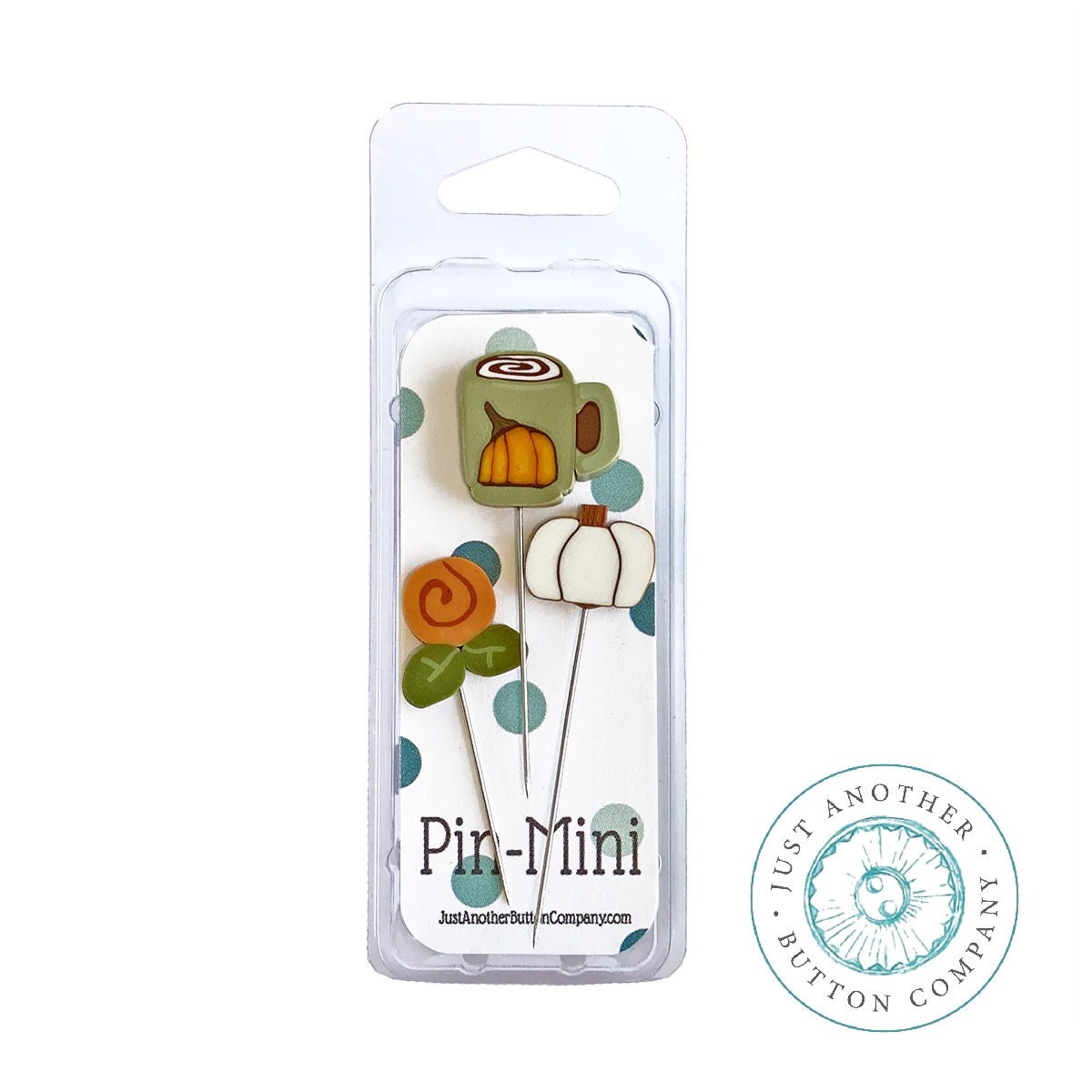 JUST ANOTHER BUTTON Co. "Pin-Mini: Pumpkin Spice" Pincushion Pin Embellishments, Limited Edition, Stainless Steel Pins, Assort. of 3, jpm541