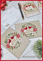 Crocette A Gogo    "Christmas Card"  Counted Cross Stitch Pattern  Winter, Christmas, Red Cardinals, Poinsettias, Paper Pattern
