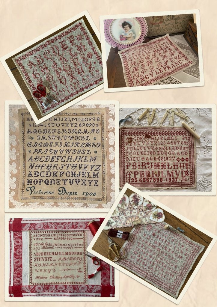 Reflets de Soie ~ Souvenirs d'Ecole 2023 ~ Counted Cross Stitch Pattern, Chart, Six Small School Samplers, Pattern Only, 36 Page Booklet