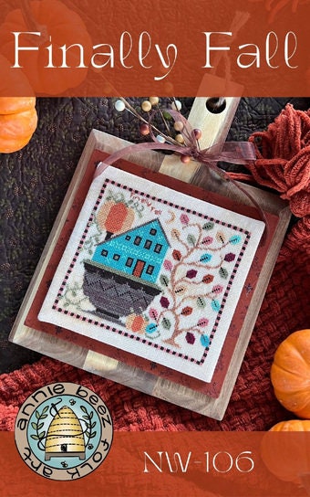 ANNIE BEEZ Folk Art "Finally Fall" Counted Cross Stitch Pattern, Pumpkins, Chart, Pattern Only
