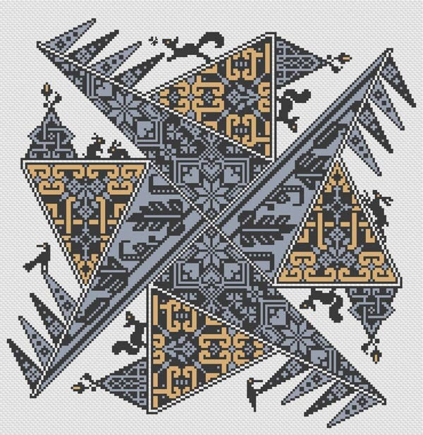 LONG DOG SAMPLERS "The Galliard"  Counted Cross Stitch Pattern  Geometric Sampler, Pattern Only
